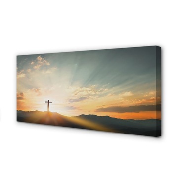 Foto obraz na płótnie Krzyż słońce góry 100x50 cm