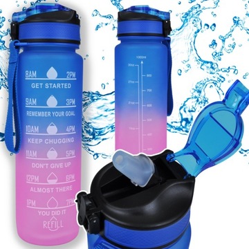 BUTELKA MOTYWACYJNA NA WODĘ 1000ML BIDON Z MIARKĄ SIŁOWNIA FITNESS 1L