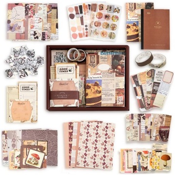 ZESTAW DO SCRAPBOOKINGU KREATYWNY NAKLEJKI OBRAZKI + NOTES VINTAGE 155 EL