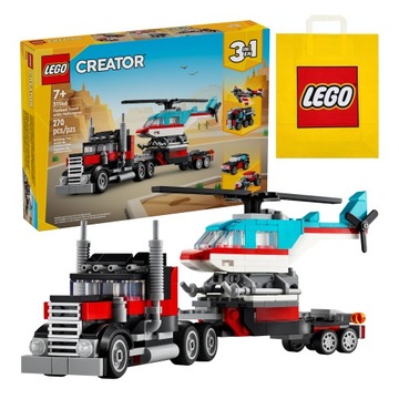 LEGO Creator 3 w 1 - Ciężarówka z Platformą i Helikopterem (31146) + Torba