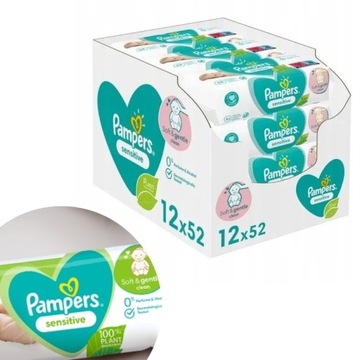CHUSTECZKI PAMPERS SENSITIVE NAWILŻANE 12x52 szt