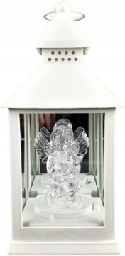 LATARENKA DEKORACYJNA LAMPION BIAŁA OGRODOWA LATARNIA NA GRÓB ANIOŁEK LED