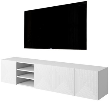 WISZĄCA SZAFKA RTV BIAŁA MAT do salonu 200 cm Stolik pod TV RYFLOWANA ASHA