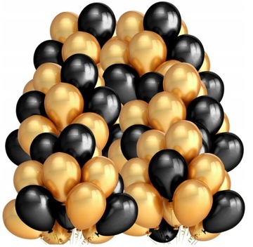 Balony CZARNE ZŁOTE 100 SZTUK ŚLUB WESELE URODZINY Klasyczne Piękne