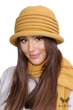 SALERNO jesienno-zimowy kapelusz damski kolor miodowy, KAMEA