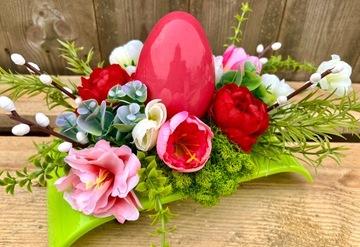 Stroik Wielkanocny Kwiatowy na Wielkanoc Dekoracja Stołu na Stół Duże Jajko