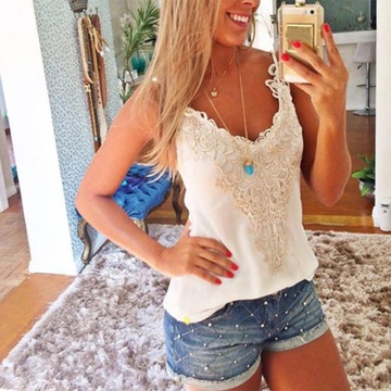 Dziewczęce damskie bawełniane topy bez rękawów koronkowa bluzka crop 4XL biała
