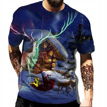 Santa Claus Pattern Men's T-shirt Elk Print Man Sh