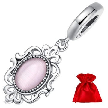 G510 Różowy kryształ ornament charms srebro 925 za