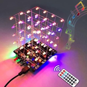 3D 4x4x4 CUBE 64 RGB Led z melodyjką i pilotem zestaw do lutowania