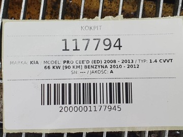 KONZOLA DESKA KOKPIT ULOŽENÍ AIRBAG ŘIDIČE SPOLUJEZDCE KIA PRO CEED I EU