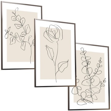 50x40 ZESTAW OBRAZY W RAMIE PLAKATY RAMKA RÓŻA NATURA BOHO LINEART BEŻOWE