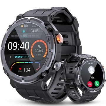 SMARTWATCH MĘSKI WOJSKOWY CZARNY DUŻY WODOSZCZELNY INTELIGENTNY ZEGAREK C21PRO CZARNY