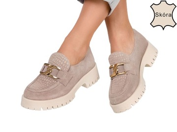 MOKASYNY DAMSKIE SKÓRZANE PÓŁBUTY PLATFORMA MODNE