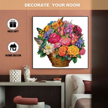 БОЛЬШОЙ ДЕРЕВЯННЫЙ ПАЗЛ 300 ШТУК ЦВЕТОЧНАЯ КОРЗИНА В ДЕРЕВЯННОЙ КОРОБКЕ