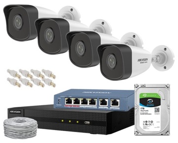 ZESTAW HIKVISION MONITORING 4 KAMERY IP 2Mp POE 1T