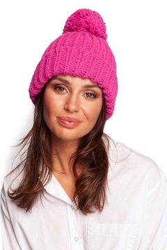 BE KNIT BK101 CZAPKA Z POMPONEM RÓŻOWA (uni) RÓŻ