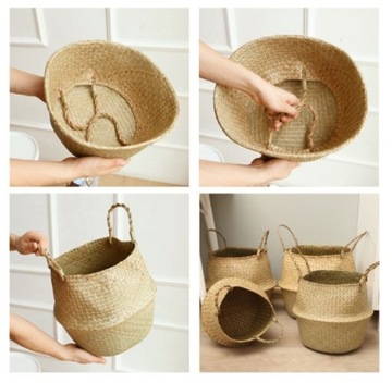 НАБОР КОРЗИН ИЗ МОРСКОЙ ТРАВИ SCANDI BOHO РУЧКИ КРЫШКИ 3 ШТ.