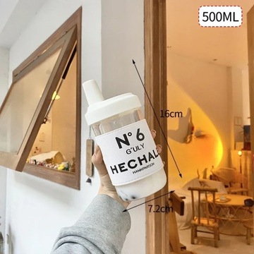 500/850ml Butelki na wodę Sok Mleko Plastikowy kubek z pokrywką Słomka