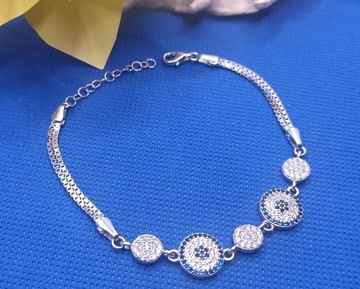 ELEGANCKA SREBRNA BRANSOLETKA CYRKONIE OKO PROROKA PR.925