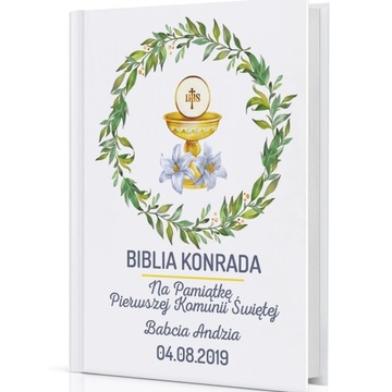 Biblia dla dziecka na KOMUNIĘ pamiątka dowolny NADRUK na OKŁADCE