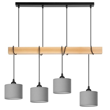 Lampa wisząca BELKA DREWNIANA buk 4x mini ABAŻUR szary