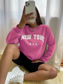 ELEGANCKA BLUZA DAMSKA NAPIS NEW YORK USA BEZ KAPTURA LONGSLEEVE MODNA