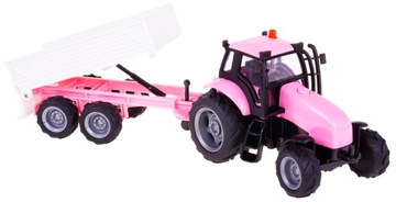 TRAKTOR RÓŻOWY Z PRZYCZEPĄ MODEL ŚWIATŁO DŹWIĘK