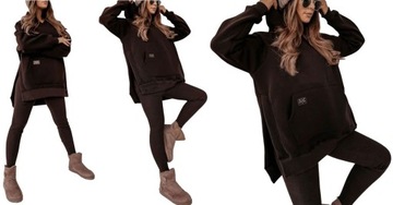KOMPLET DRESOWY BLUZA KAPTUR LEGGINSY PRĄŻKOWANE L