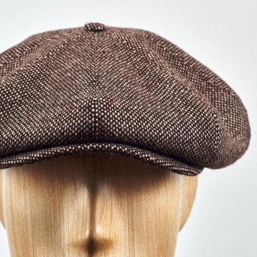 BRĄZOWY KASZKIET PEAKY TWEED WEŁNIANY CIEPŁY ELEGANCKI NA ZIMĘ MĘSKI 58 CM