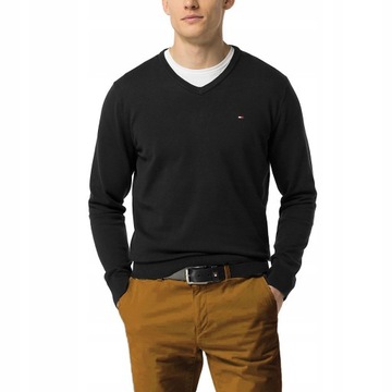 TOMMY HILFIGER CZARNY SWETER MESKI V-Neck L