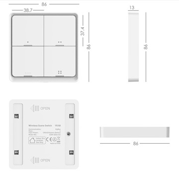 Пилотная кнопка для Tuya Zigbee 4 канала 12 сцен