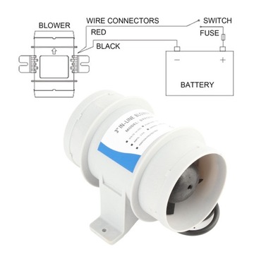 WENTYLATOR JACHTOWY LINIOWY KOMORY SILNIKA DO ŁODZI 12V 90MM 145CFM 3CALI