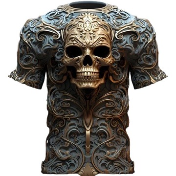 T-SHIRT KOSZULKA MĘSKA Z WZOREM 3D MROCZNA CZASZKA XL
