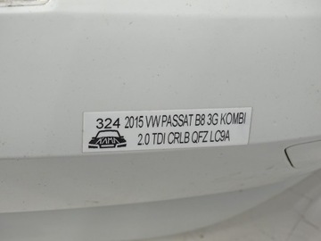KPL NÁRAZNÍK PŘEDNÍ POD 4X ČIDLA PDC VW PASSAT B8 3G BÍLÝ / LC9A