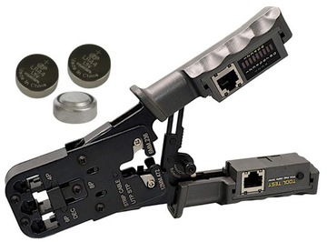 ZACISKARKA 4P 6P 8P WTYKÓW RJ45 KAT. 6A + TESTER + 3x bateria LR44