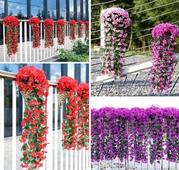 Girlanda Kwiatowa Różowa Sztuczne Kwiaty Zwisające Bluszcz Surfinia