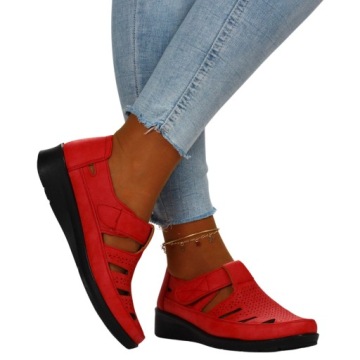 Женская весенняя обувь, липучка Openwork, низкая кожа