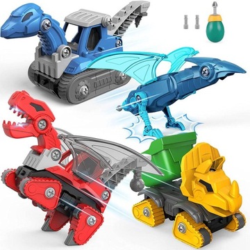 Zestaw pojazdów inżynieryjnych dla dzieci z wiertarką elektryczną Dinozaury
