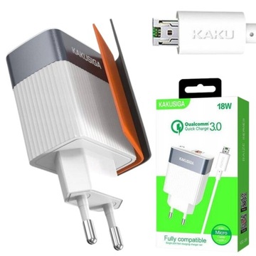 ŁADOWARKA SIECIOWA 18 W KABEL 1m SZYBKIE ŁADOWANIE Wtyczka EU BIAŁY
