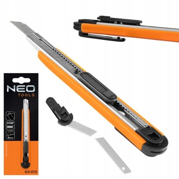 НОЖ ДЛЯ РЕЗКИ ОББОЕЙ NEO, СЛОМАННОЕ ЛЕЗВИЕ 9 мм, МЕТАЛЛИЧЕСКИЕ НАПРАВЛЯЮЩИЕ, DURABLE 63-013