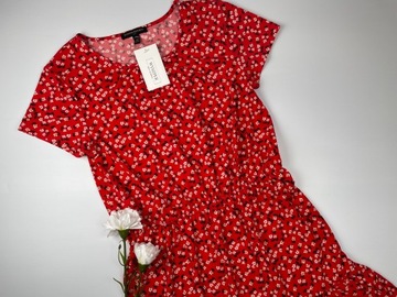 Sukienka czerwona w kwiatuszki zwiewna BANANA REPUBLIC r. S/M Petite