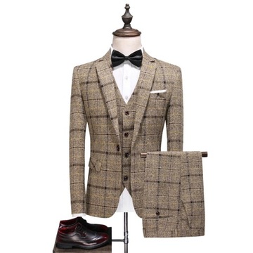 Garnitur męski Płaszcz spodnie kamizelka brytyjski styl Slim Fit | Kratę du