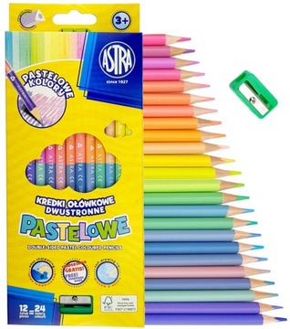 Kredki Dwustronne Astra 12 szt 24 KOLORY Pastelowe
