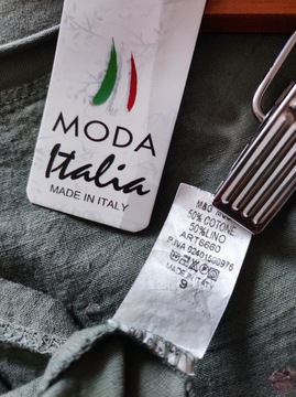 46 MODA ITALIA sukienka len lniana khaki włoska made in italy dmuchawce