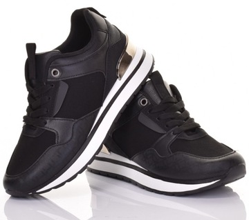 MODNE BUTY SPORTOWE DAMSKIE LEKKIE WYGODNE SNEAKERSY CZARNE
