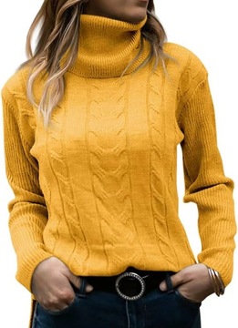 Jednokolorowy sweter z golfem vintage sweter z długim rękawem