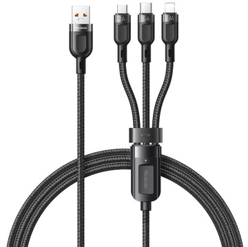 MCDODO KABEL USB 3W1 USB-C LIGHTNING MICRO USB SZYBKIE ŁADOWANIE 6A 65W 1M