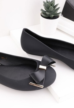 CZARNE BALERINKI DAMSKIE MELISKIE GUMOWE PŁASKIE