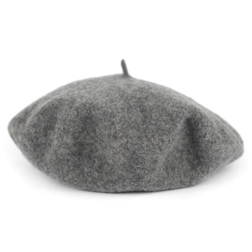 Beret Wełniany Klasyczny SZARY Francuski z Antenką Elegancki Stylowy